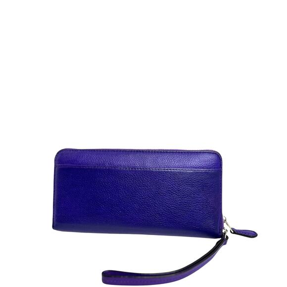 Coach Pebble Leather Deep Purple Double Accordion Zip Wallet w/ Wrist Strap - Picture 2 of 16